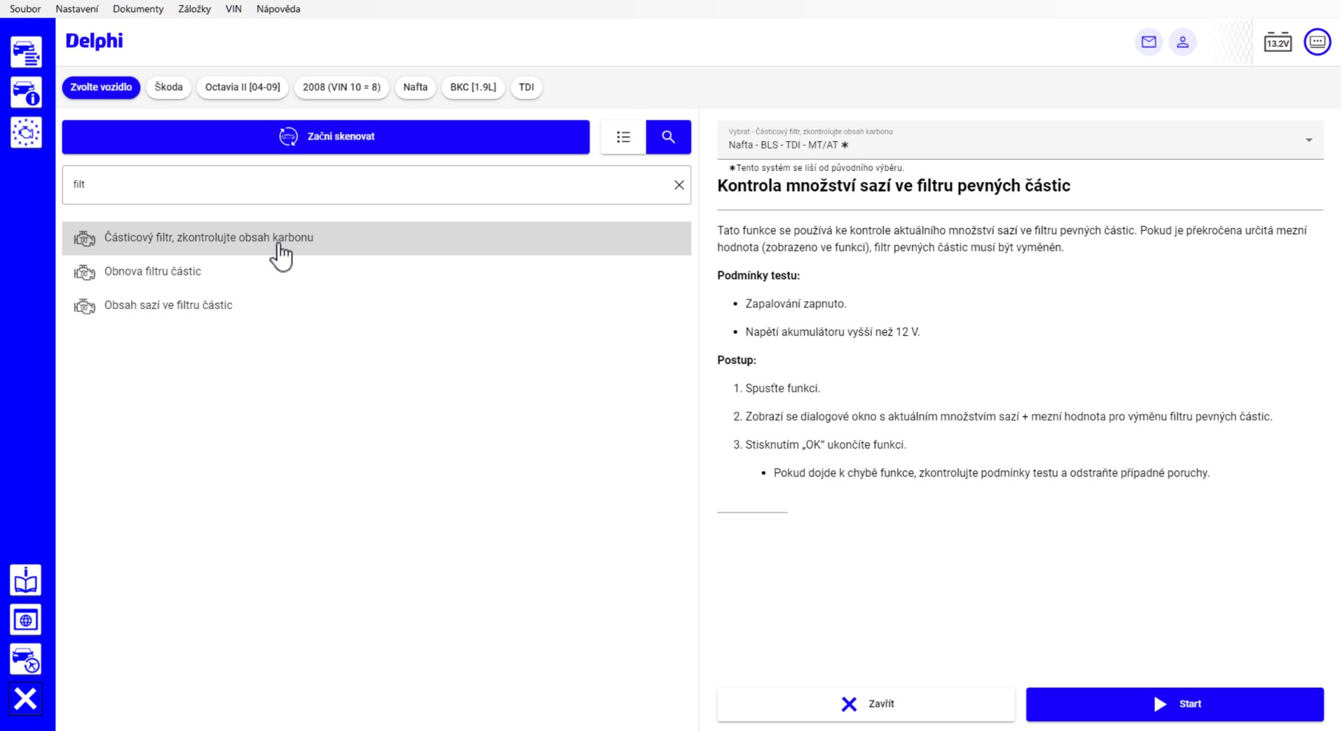 Fulltextové vyhledávání podporovaných funkcí